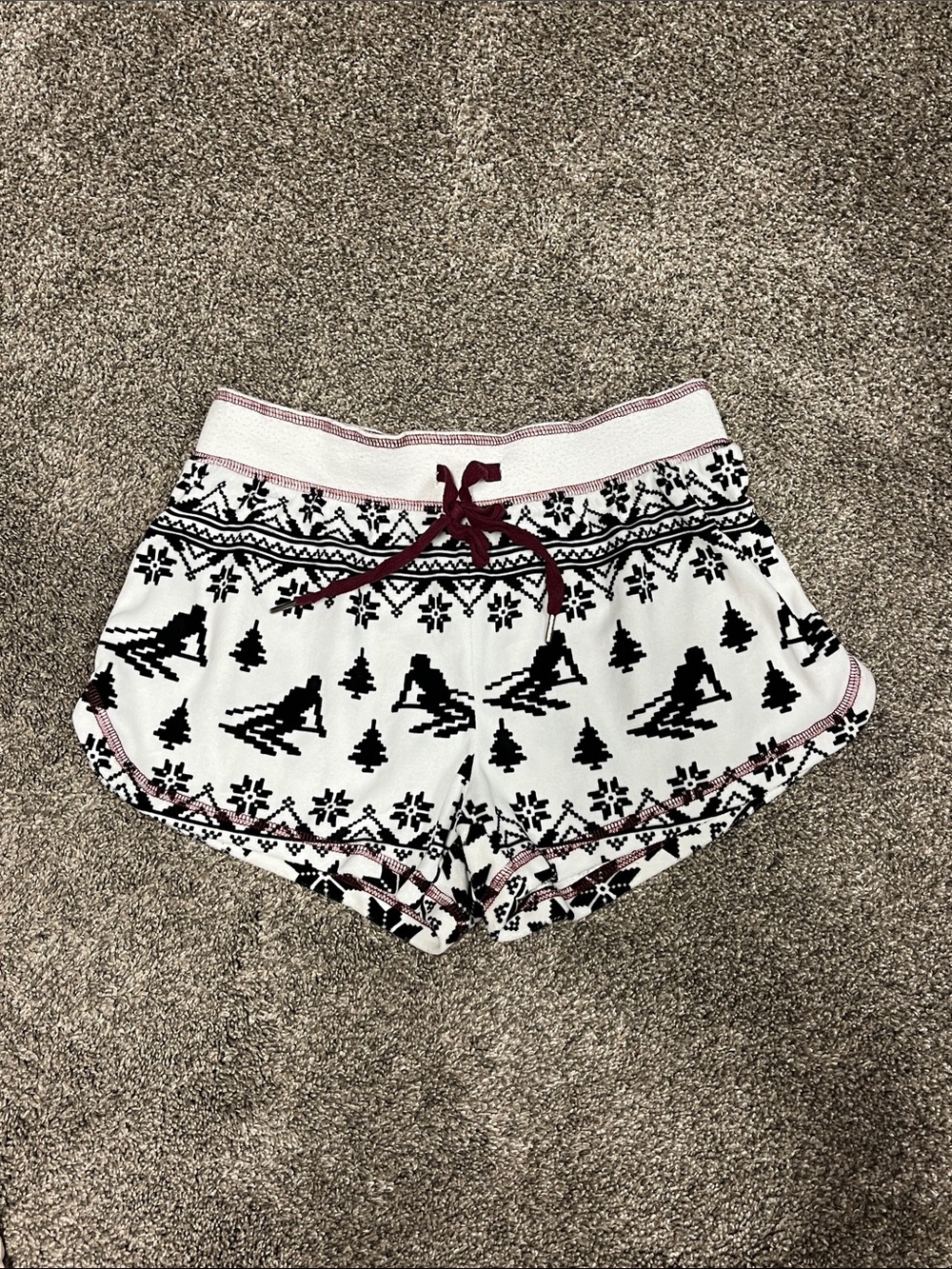 PJ Salvage Velour Ski Club Pajama Shorts sz XS Ivory/Black Fair Isle